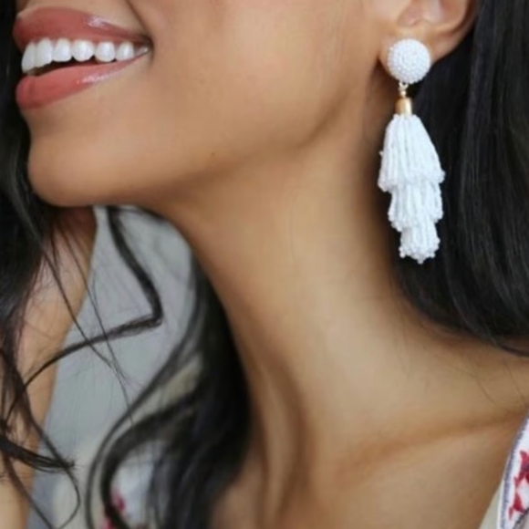 Panacea Beaded White Tassel Earrings - Picture 4 of 5
